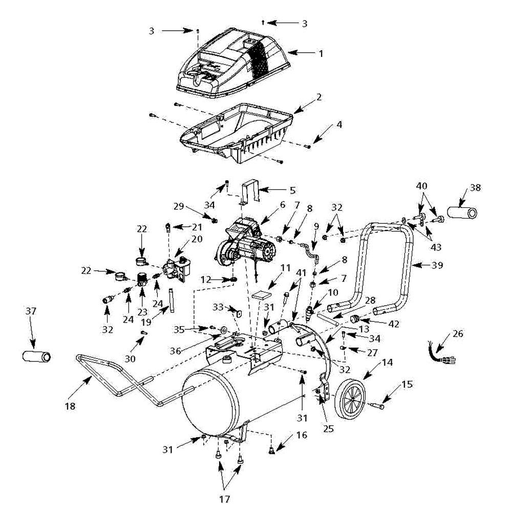 Wl650701, Wl651001 Tank Parts Diagram and Parts List for WL650701AJ  Campbell Hausfeld Compressor